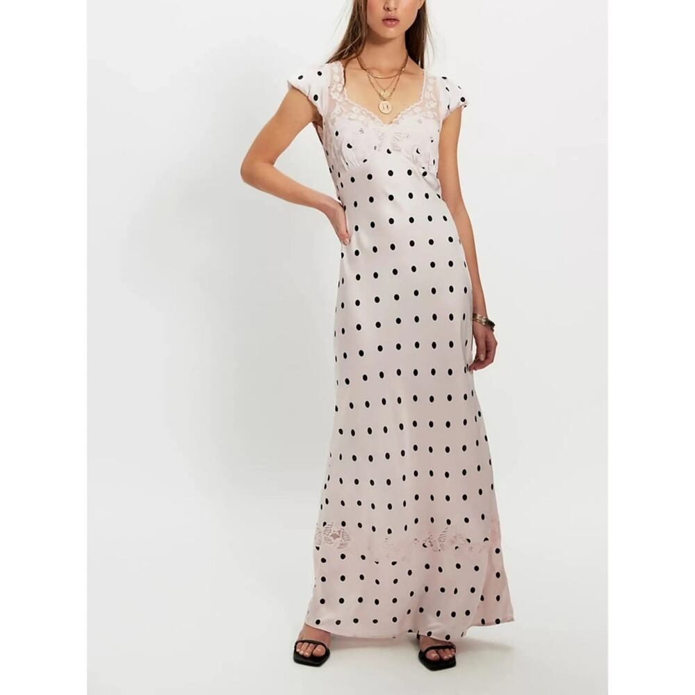 New free people butterfly babe maxi dress size medium pink Polka dot